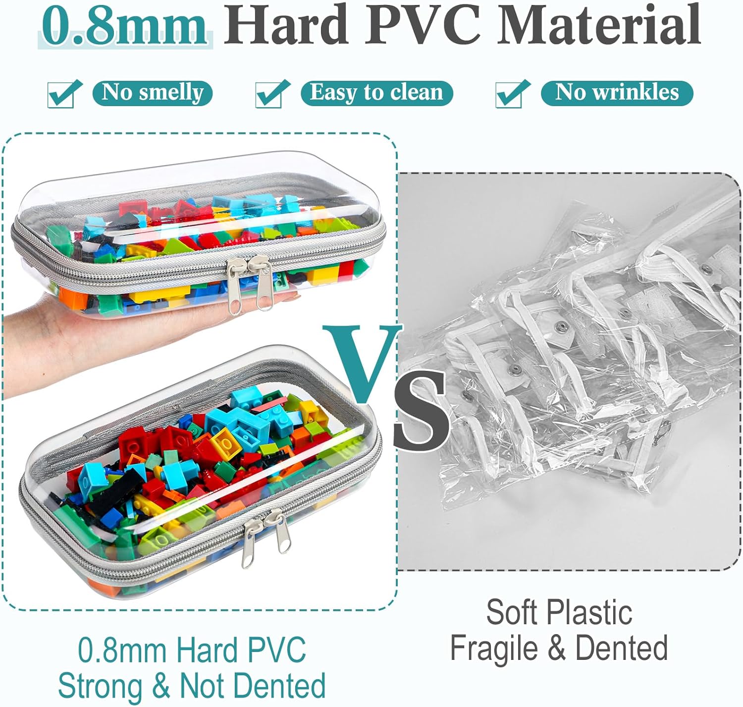 Sanwuta 6 Pcs Clear Hard Zipper Case Hard Plastic Zipper Pouches Transparent Makeup Bag Pencil Pouches for Travel Snacks Christmas Trinket Storage Organizer Box(Gray,7.48 x 3.94 x 2 Inch)