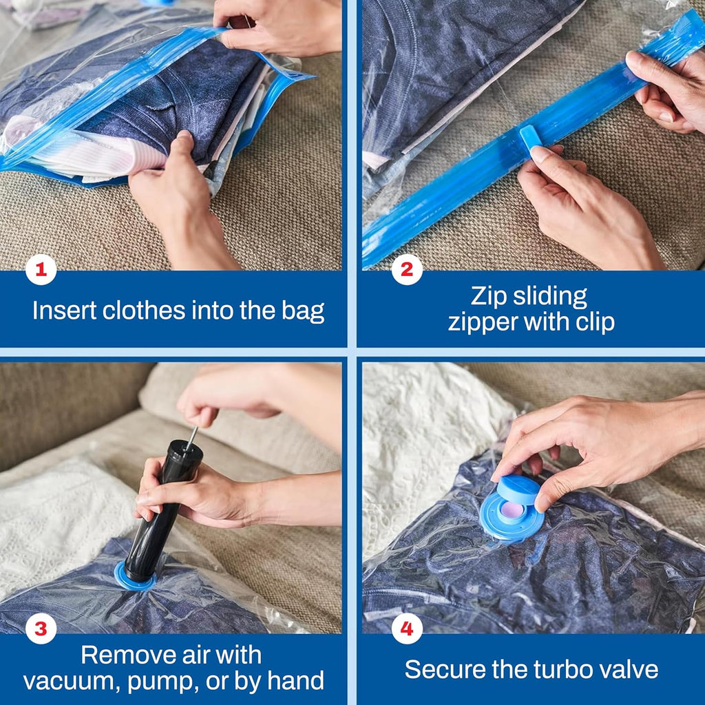 10 Pack Small Vacuum Storage Bags for Comforters, Blankets & Clothes – Vacuum Sealed Compression Bags with Hand Pump – Space Saver Storage Bags for Bedding, Moving, Travel & Organization