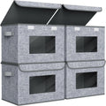 Univivi Fabric Foldable Storage Boxes [4-Pack] Large Collapsible Stackable Storage Bins with Lids, Closet Organizers and Storage Cube Basket for Home, Office, Bedroom (Grey, 17'' x 12'' x 12")