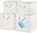 OrganiHaus 12x12 Cube Storage Bins 4 Pack, Foldable Cube Storage Organizer w/ Rope Handles, Collapsible Fabric Bins for Toys, Clothes & Closet Organization, Fabric Square Baskets - Off-White