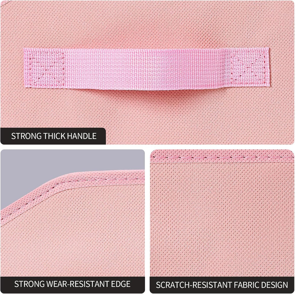 Storage Bins for Shelves - Small Trapezoid Closet Shelf Organizer, Fabric Organization Bins with Handles, Storage Baskets for Clothes, Towel, Purse, 6 Pack, Pink