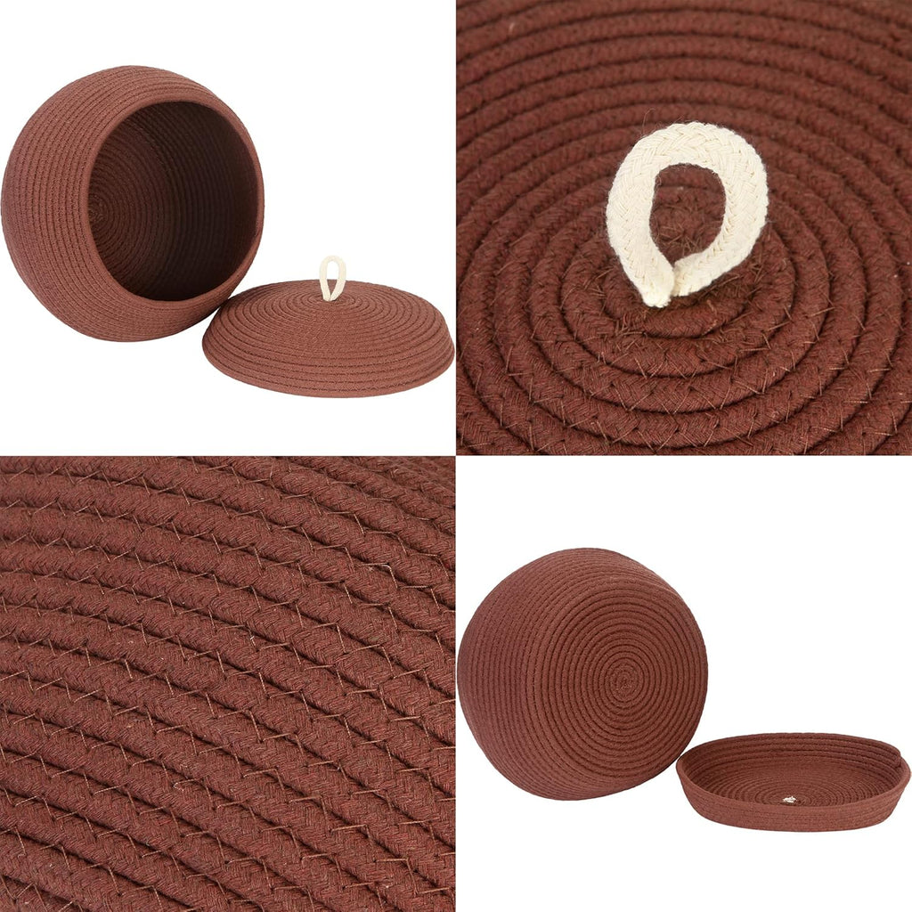 Sea Team Round Cotton Rope Storage Basket with Lid, Decorative Woven Storage Bin, Pot, Caddy, Organizer, Container for Snacks, Towels, Plants, 13 x 9 Inches (Large, Brown)