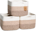 NaturalCozy Storage Cubes 9”x9”x7”Cotton Rope Woven Baskets for Organizing 3-Pack | 9 Inch Cube Storage Bin | Small Basket for Shelf Nursery, Pantry, Decorative Plant, Bathroom Closet, Toy Gift