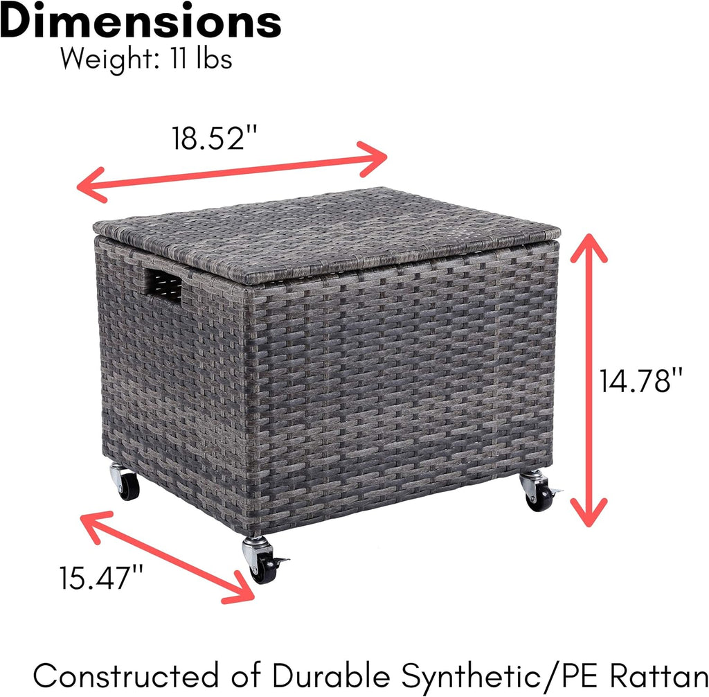 BIRDROCK HOME Rolling File Box - Storage Cabinet with Wheels - Weatherproof Rattan-Style Resin Deck Chest for Garden, Home and Office - Organize Cushions, Toys, and Accessories - Storage Box - Grey