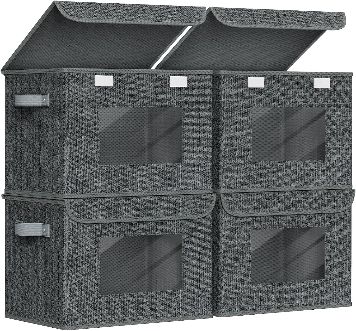 Univivi Fabric Foldable Storage Boxes with Lids [4-Pack] Large Stackable Storage Bins, Closet Organizers and Storage Cube Storage Organizer for Home, Office, Bedroom (Black, 17“ x 12” x 12")