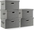 Medium 15" 21 Quart Collapsible Stackable Storage Bins with Lids, 5 Packs Grey Foldable Fabric Closet Boxes Heavy-duty Linen Cube Baskets Container for Bedroom Office (15 x 11 x 8)