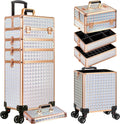 AROUS 5 in 1 Rolling Makeup Train Case Cosmetology Case on Wheels Large Cosmetic Organizer Travel Cart for Hairstylist Artist Nail Beauty Salon Barber,White