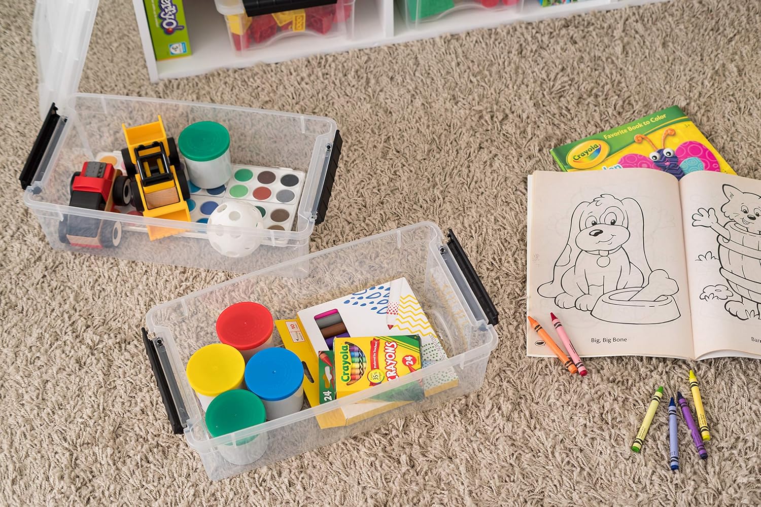 IRIS USA 6-Pack Storage Bins with Lids, 6 Quart, Made in USA Stackable See-Through Organizing Solution Latches Durable Nestable Containers Secure Pull Handle, BPA-Free Plastic