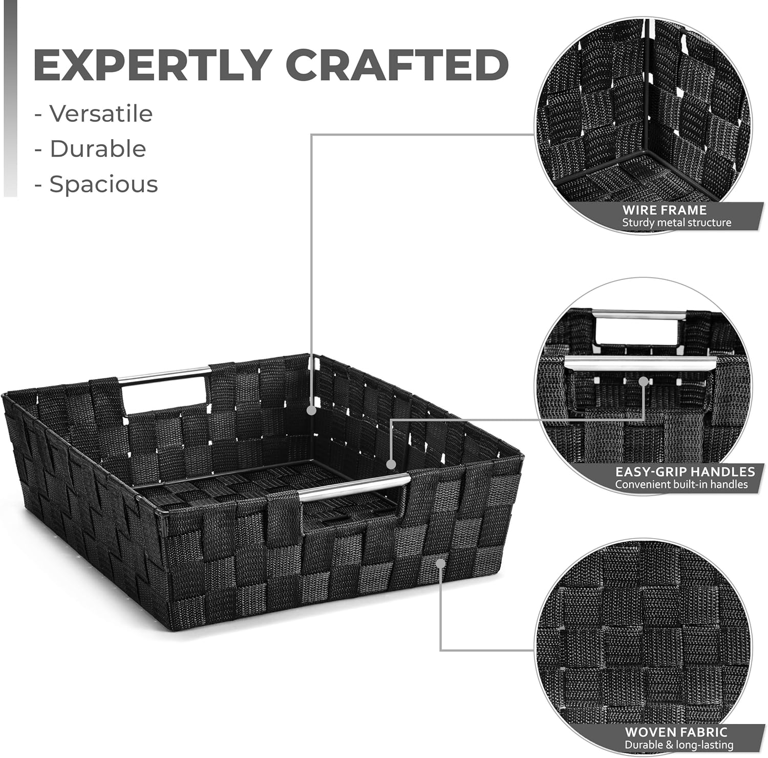 Sorbus Set of 9 Woven Storage Baskets – Mesh Hand-Woven Baskets for Organizing, Fabric Storage Bins for Linen Closet Organizer, Storage Baskets for Shelves, Home Organization and Decor (Black)