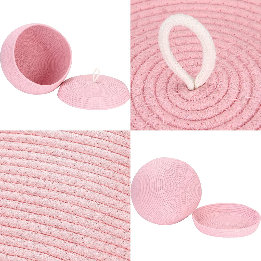 Sea Team Round Cotton Rope Storage Basket with Lid, Decorative Woven Storage Bin, Pot, Caddy, Organizer, Container for Snacks, Towels, Plants, 13 x 9 Inches (Large, Pink)