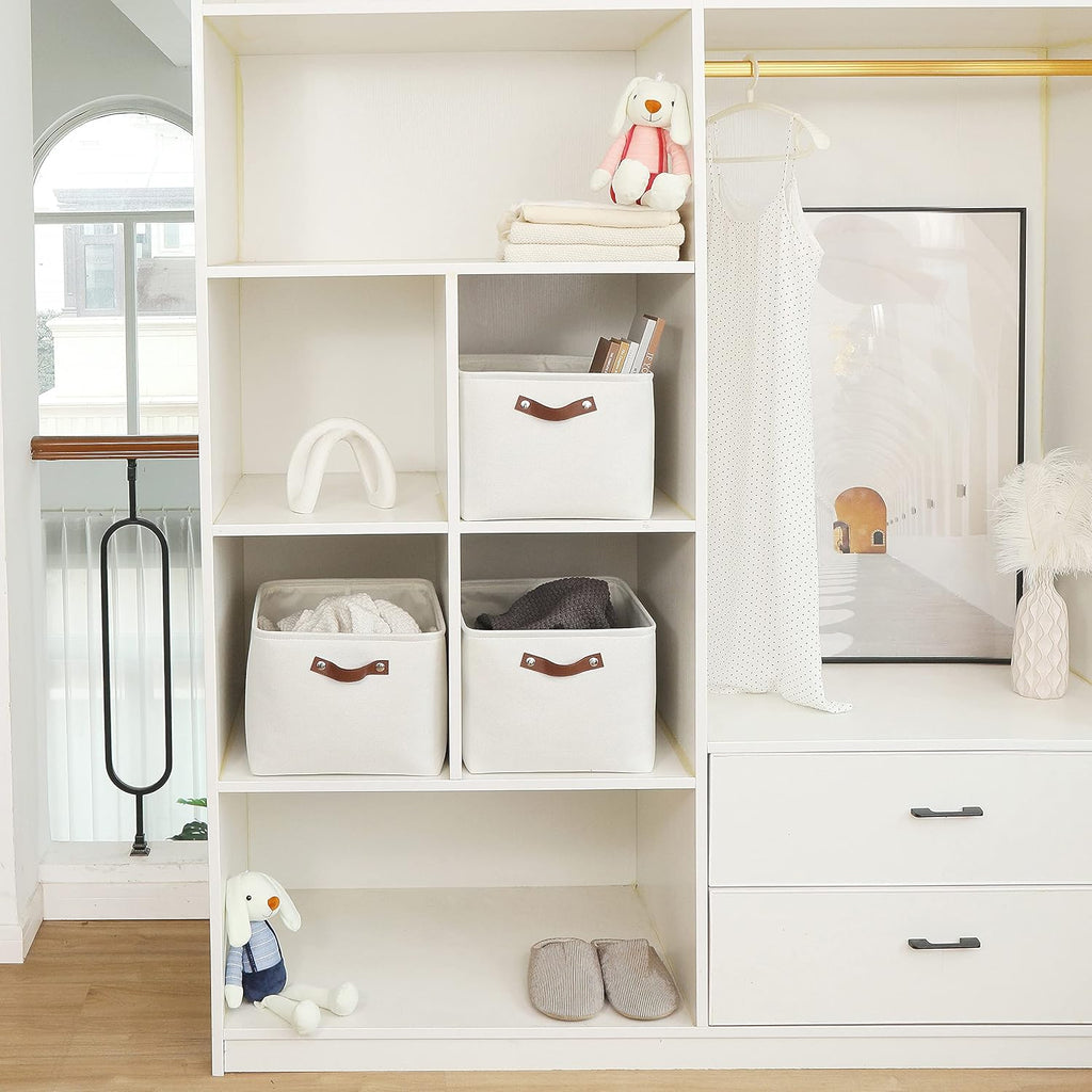 OrganiHaus Extra Large Fabric Storage Baskets for Shelves 3 Pack, 16x13in Closet Storage Bins for Shelves, Canvas Baskets for Organizing, Linen Closet Organizers, Cloth Basket, Off-White