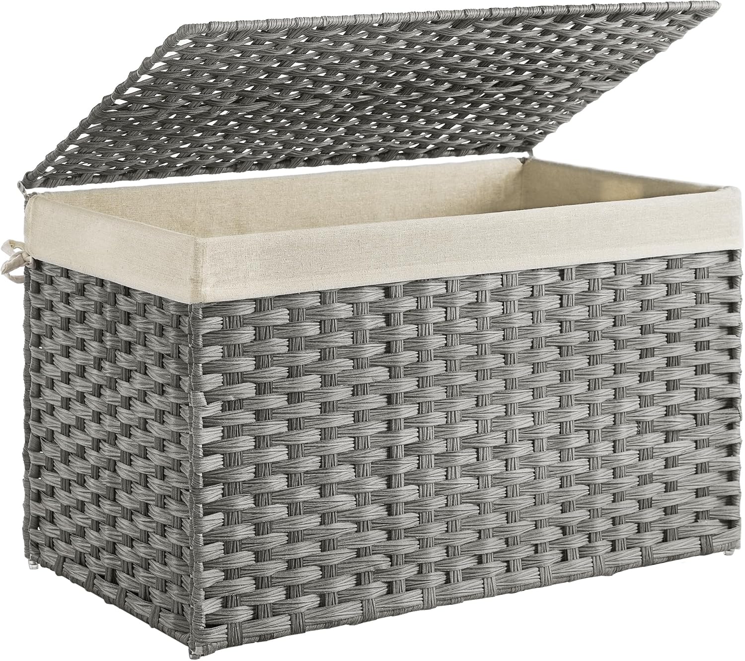 SONGMICS Storage Basket with Lid, Woven Blanket Storage Bin with Handles, Foldable, Removable Liner, Metal Frame, for Bedroom, Laundry Room, 42.3 Gallons (160 L), Gray URST76WG