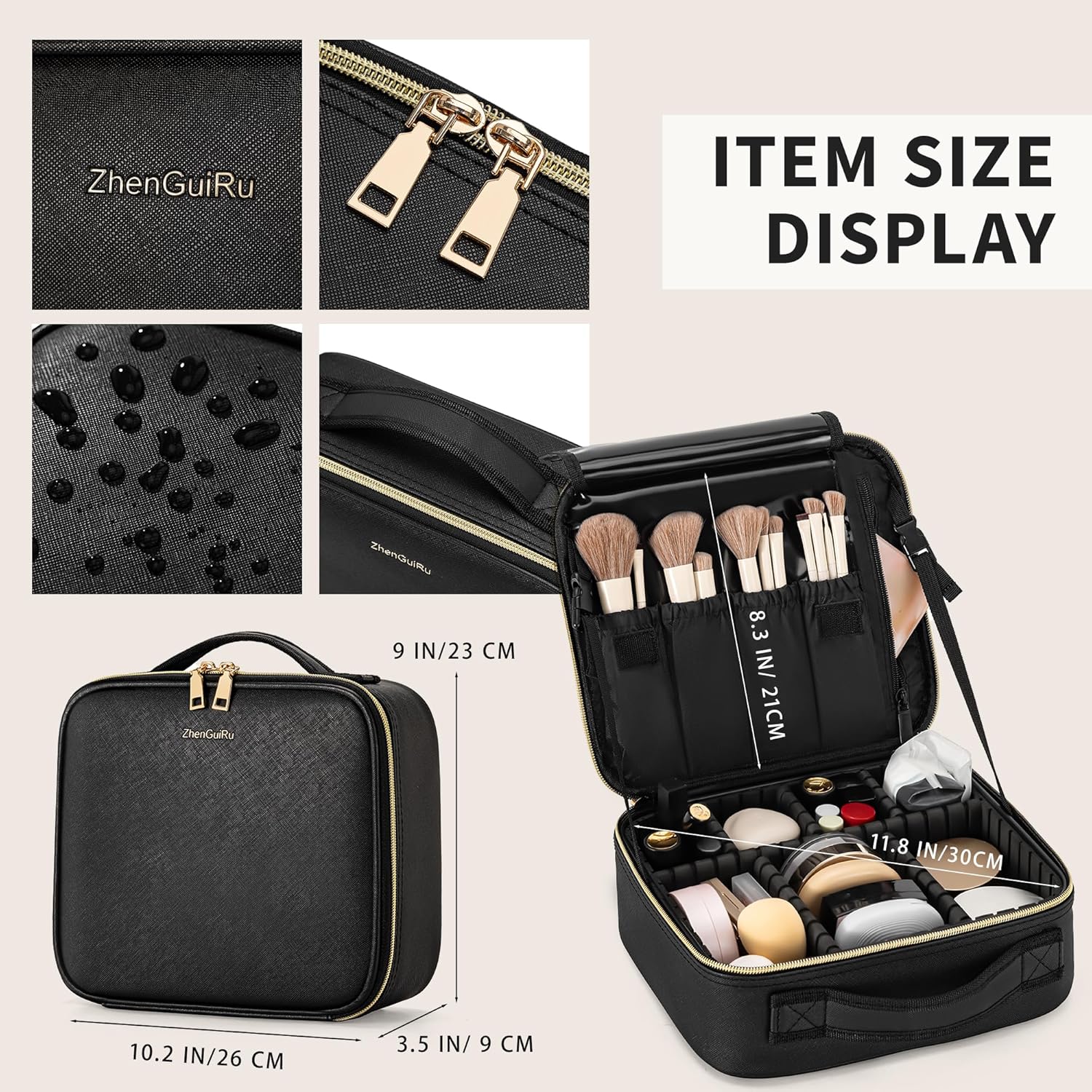 Travel Makeup Bag, Makeup Train Case, Portable Makeup Artist Organizer with Adjustable Dividers, Cosmetic Brush Holder Storeage