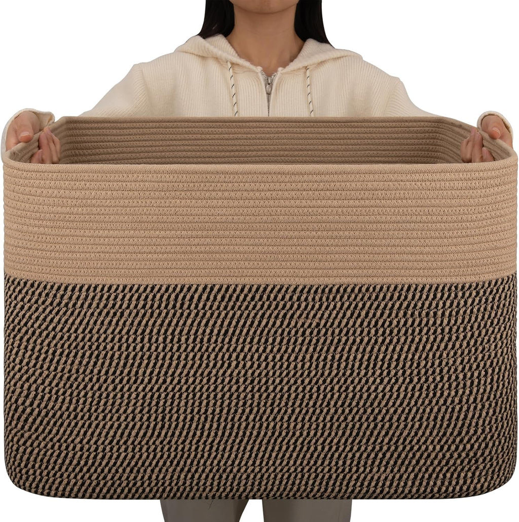 OIAHOMY 108L Extra Large Blanket Basket, 25”x16”x16” Laundry Basket, Blanket Storage for Living Room, Dog Toy Storage with Handle - Yellow & Black