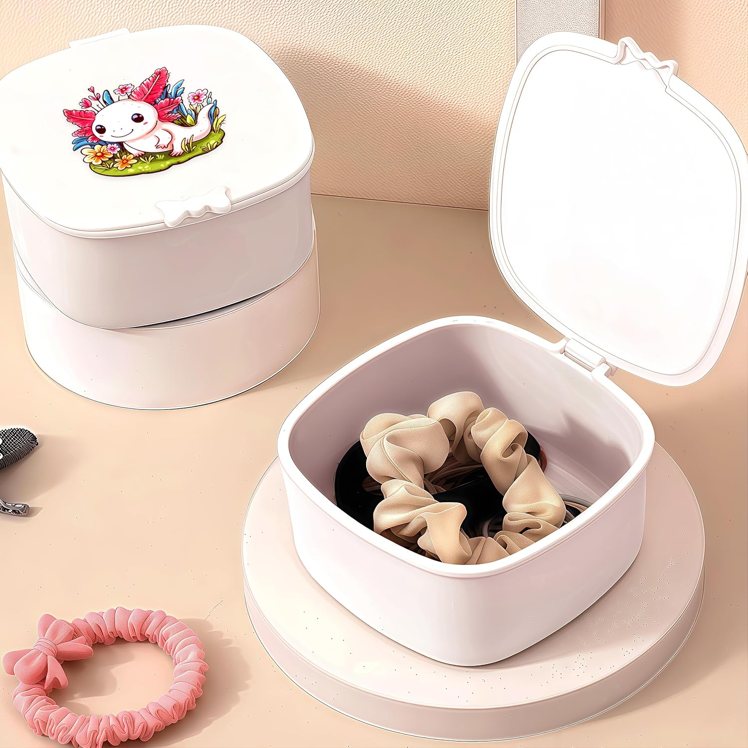 Small Hair Accessories Organizer Box For Girls Kids Teens Women, Hair clips/Ties/bands/pins/barrettes/scrunchies Organizer and Storage! (Axolotl)