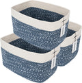 White and Blue Cotton Rope storage Basket Bins Woven Basket for Organizing Shelves 15X10X9.3“ Rectangle Decorative Baskets For storage Books Towels Wicker Nursery basket organizer Set of 3
