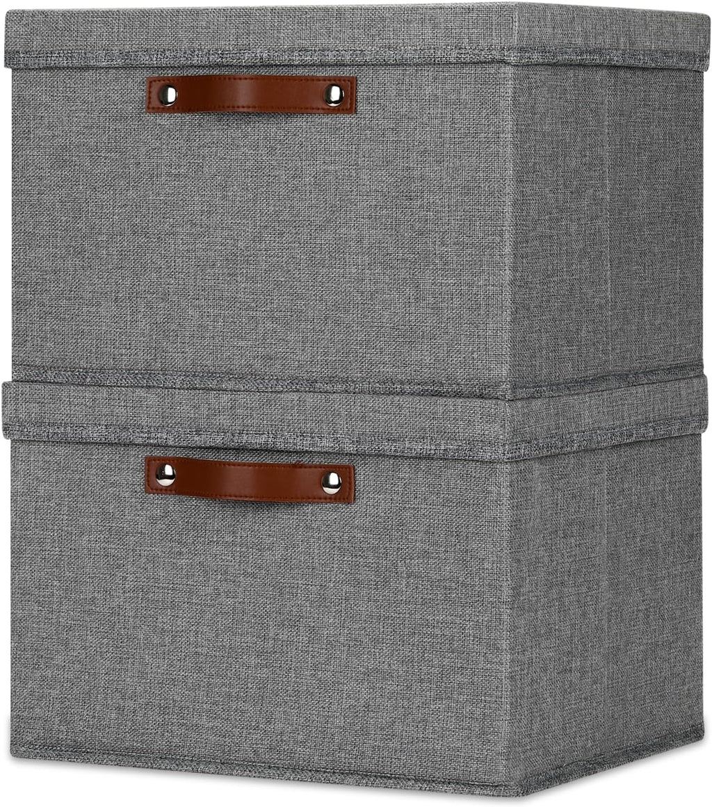Temary Storage Bins with Lids 2-Pack Large Foldable Storage Baskets with Lid, Fabric Storage Bin for Organizing Home (Grey, 15x11x9.5inch)