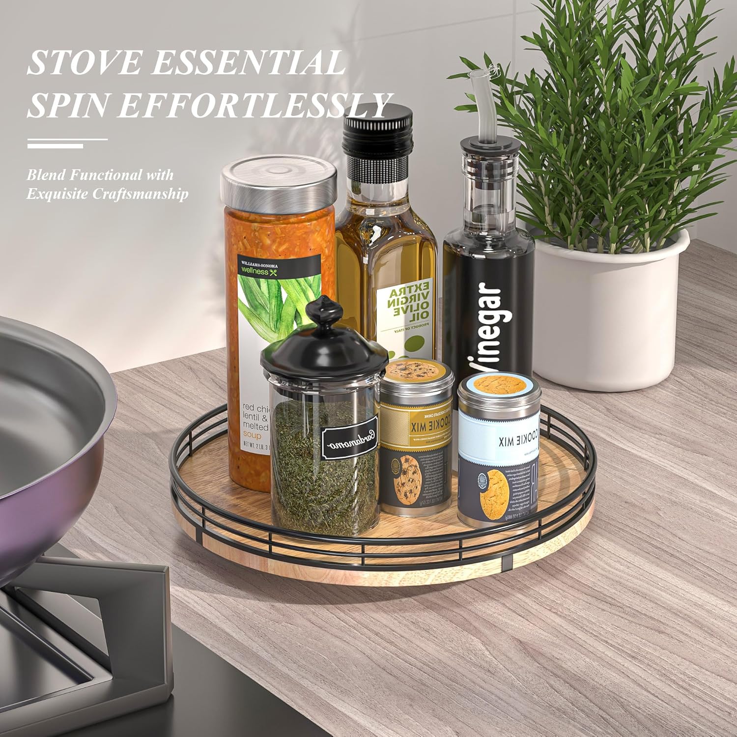 10" Lazy Susan Oak Wood Turntable Organizer for Cabinet, Round Wooden Farmhouse Lazy Susan Organization and Storage for Dining Table, Pantry, Kitchen, Countertop, Cupboard,Home Decor