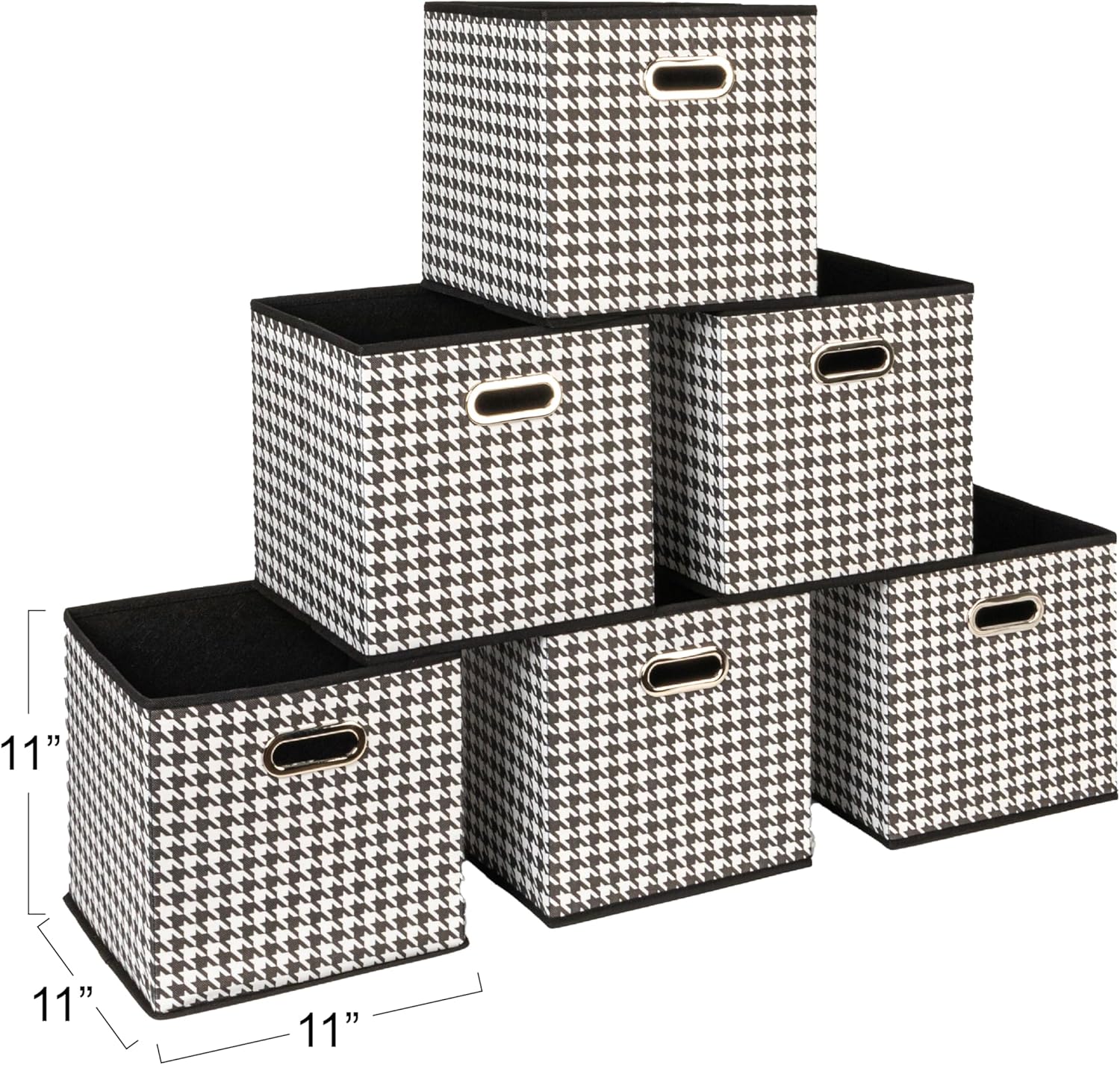 Household Essentials Fabric Storage Bins 6 Piece Set, Houndstooth White and Black (Pack of 6)