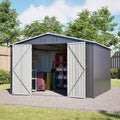 10 x 10 FT Outdoor Shed, Metal Storage Garden Shed with Lockable Door, Large Space Tool Shed for Backyard, Patio, Lawn