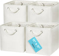 OrganiHaus 11x11 Cube Storage Bins 4 Pack, Foldable Cube Storage Organizer w/ Rope Handles, Collapsible Fabric Bins for Toys, Clothes & Closet Organization, Fabric Square Baskets - Off-White