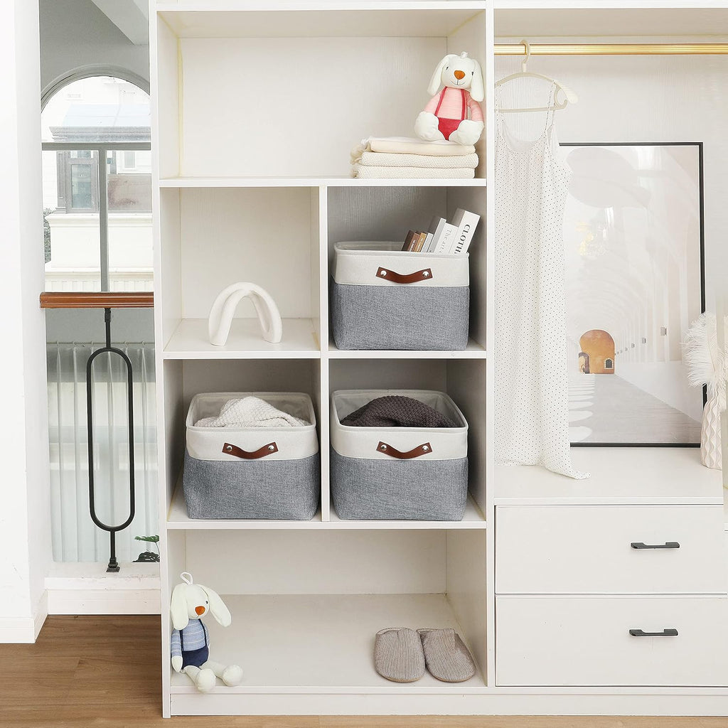 OrganiHaus Extra Large Fabric Storage Baskets for Shelves 3 Pack, 16x13in Closet Storage Bins for Shelves, Canvas Baskets for Organizing, Linen Closet Organizers, Cloth Basket, Gray/Off-White