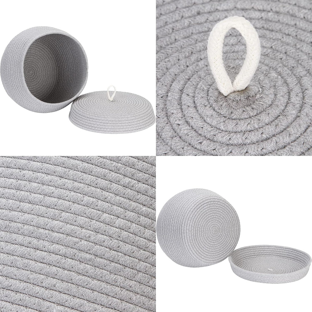 Sea Team Round Cotton Rope Storage Basket with Lid, Decorative Woven Storage Bin, Pot, Caddy, Organizer, Container for Snacks, Towels, Plants, 13 x 9 Inches (Large, Grey)