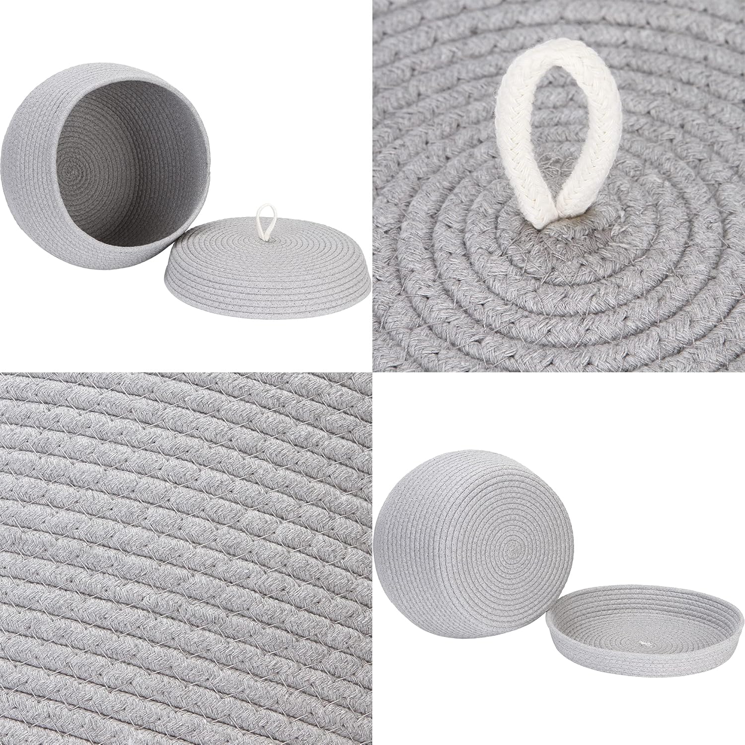 Sea Team Round Cotton Rope Storage Basket with Lid, Decorative Woven Storage Bin, Pot, Caddy, Organizer, Container for Snacks, Towels, Plants, 13 x 9 Inches (Large, Grey)