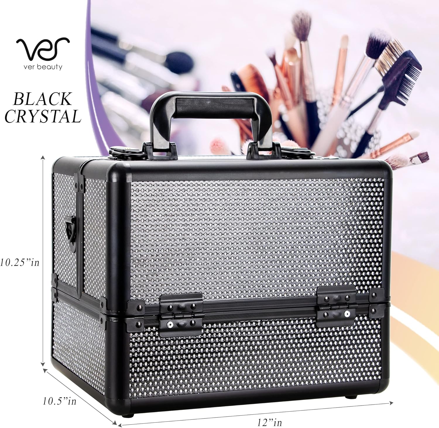 Ver Beauty Cosmetic Train Makeup Case Organizer Storage Extendable Trays Keys and Locks Shoulder Strap in Black Krystal