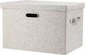 Large 17 36 Quart Collapsible Stackable Storage Bins with Lids, 1 Pack Beige Foldable Fabric Closet Storage Boxes with Lids, 4 Handles Toy Heavyduty Dark Gray Linen Storage Cube Box
