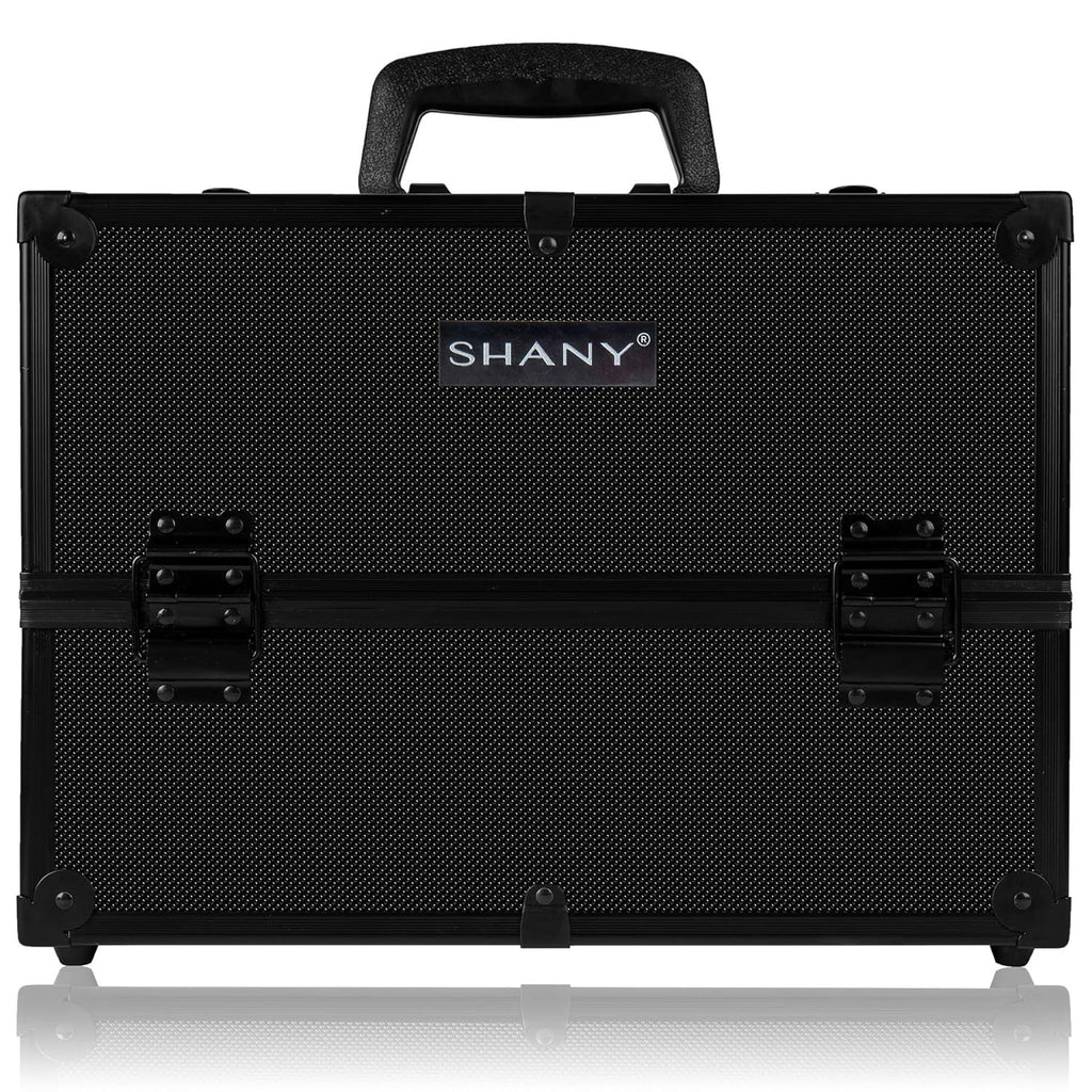 SHANY Essential Pro Makeup Train Case Cosmetic Box Portable Makeup Case Cosmetics Beauty Organizer Jewelry storage with Locks, Multi Compartments Makeup Box and Shoulder Strap - All Black