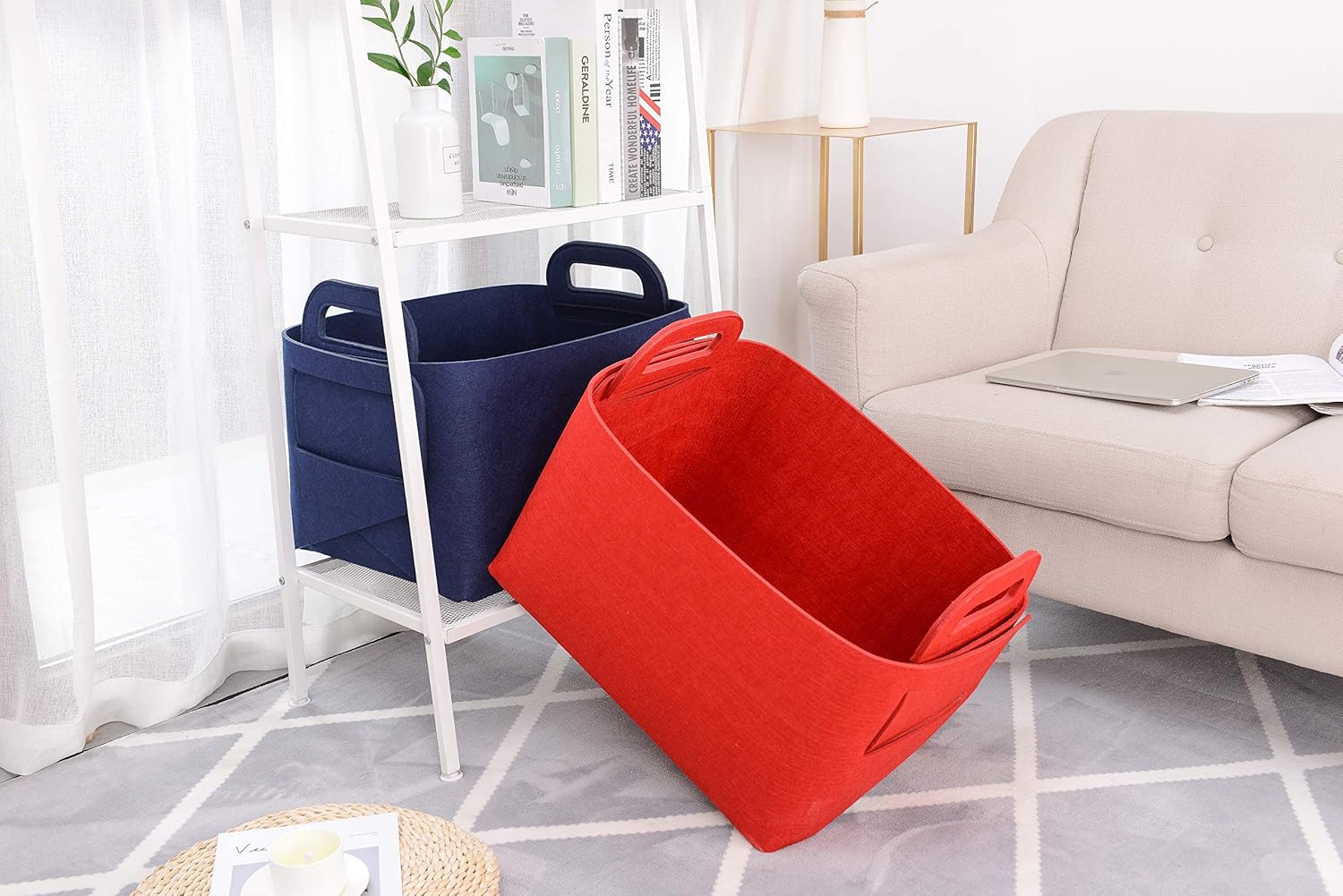 Minoisome Storage Basket Felt Storage Bin Collapsible& Convenient Box Organizer with Carry Handles for Office Bedroom Closet Babies Nursery Toys Laundry (Red, 19.9inch（L）×13.6inch（W）×12.6inch（H）)