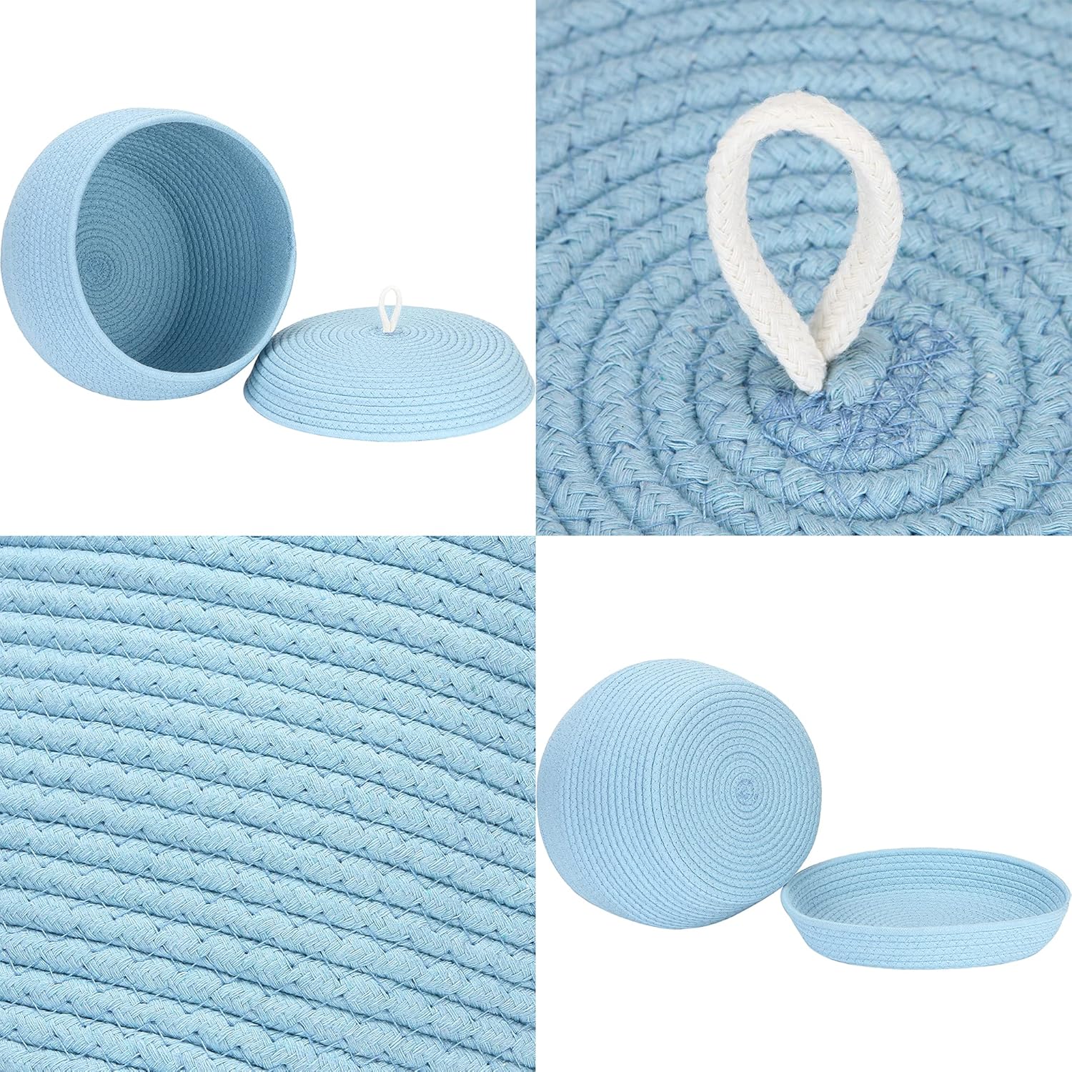 Sea Team Round Cotton Rope Storage Basket with Lid, Decorative Woven Storage Bin, Pot, Caddy, Organizer, Container for Snacks, Towels, Plants, 13 x 9 Inches (Large, Blue)