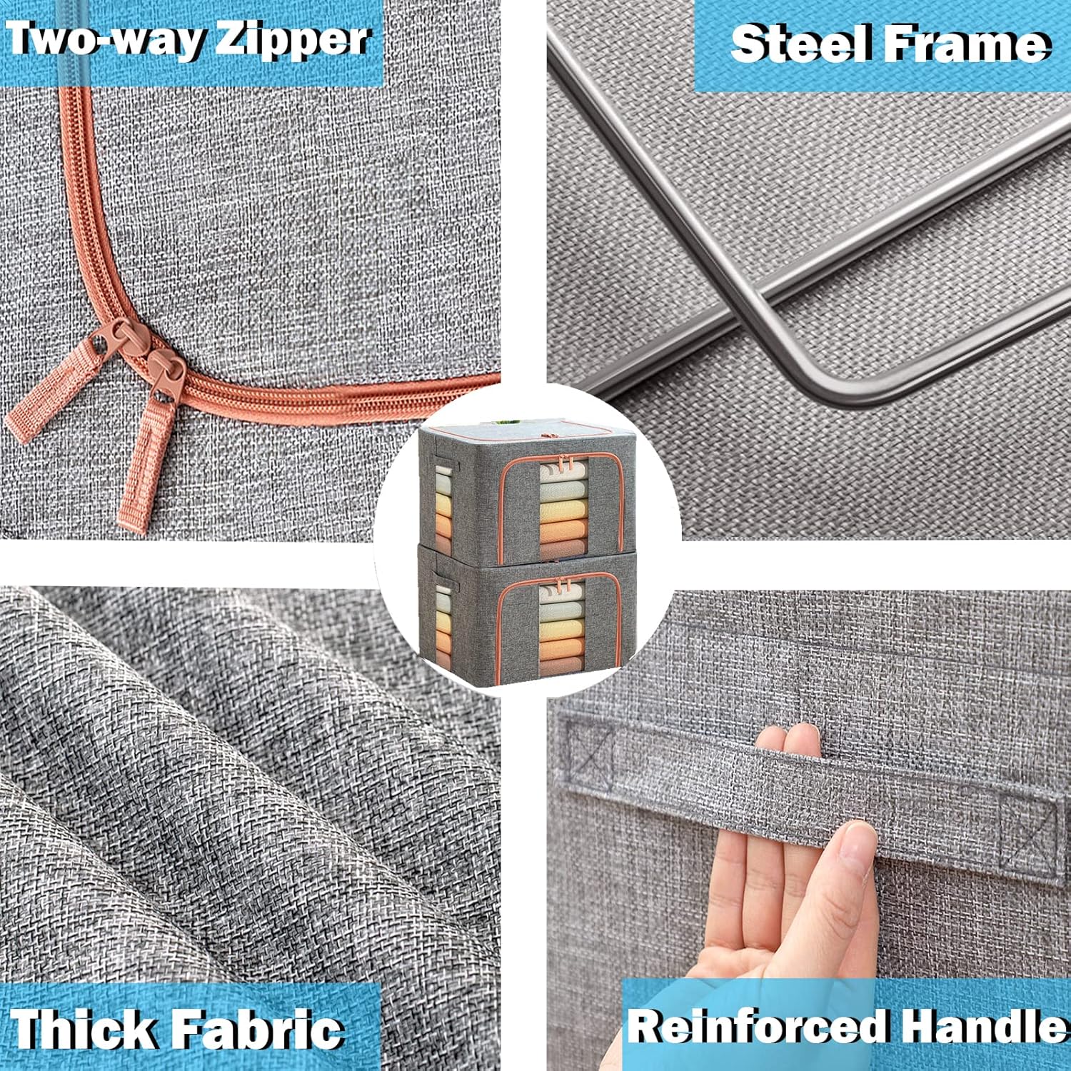 Large Capacity Clothes Storage Bags,Stackable Storage Organizer with Foldable Metal Frame, 2-Way Zipper, Handles, Clear Window for Clothes, Bedding, Seasonal Storage (3Pack, 66L)