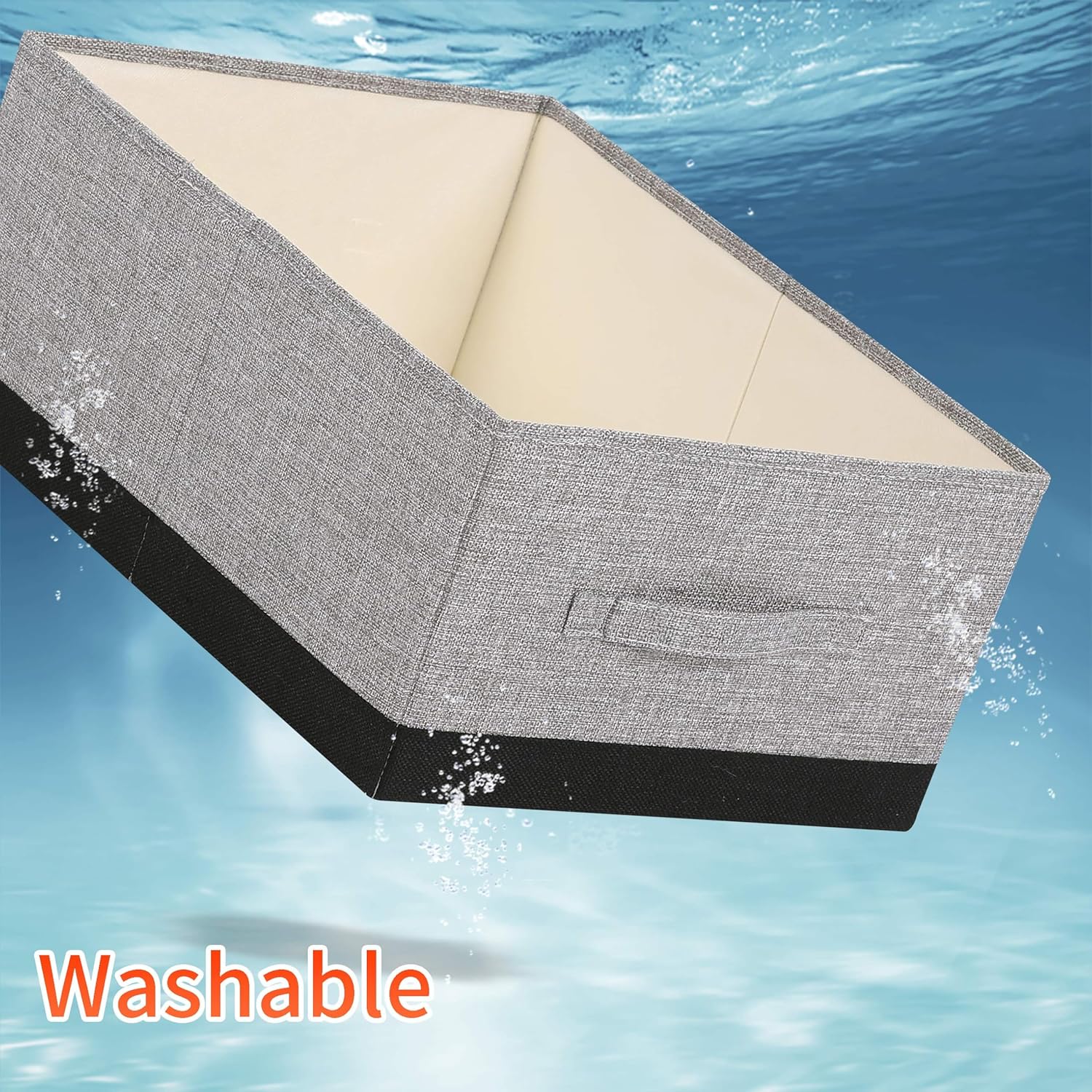 Linen Folding Storage Bins, 3 Pack Large Storage Baskets, Washable, Clothing Storage Bins with Handle, Closet Organizer for Storage Sweater,Sheets (gray black, 18½"x13½"x8½")