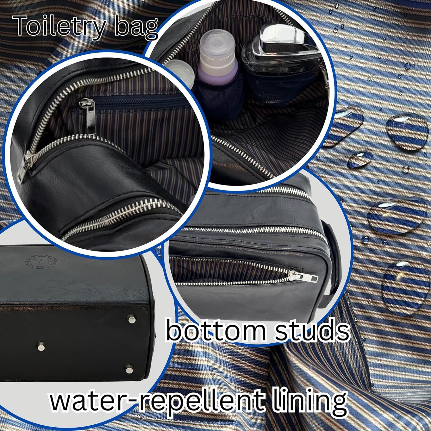 Dopp Gift Large Travel Toiletry Bag Premium Quality PU Leather Two compartments YKK Zippers Water-resistant Bottom Studs Mesh Pockets Durable Cosmetic Organizer BLACK