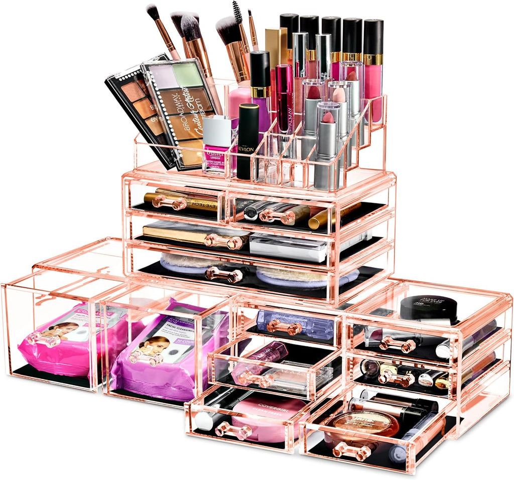 Sorbus Large Makeup Organizer - Clear Stackable Jewelry & Makeup Organizer For Vanity, Bathroom Storage, Dresser - 12 Drawers Cosmetic Beauty Organizers and Storage with Lipstick, Makeup Brush Holder