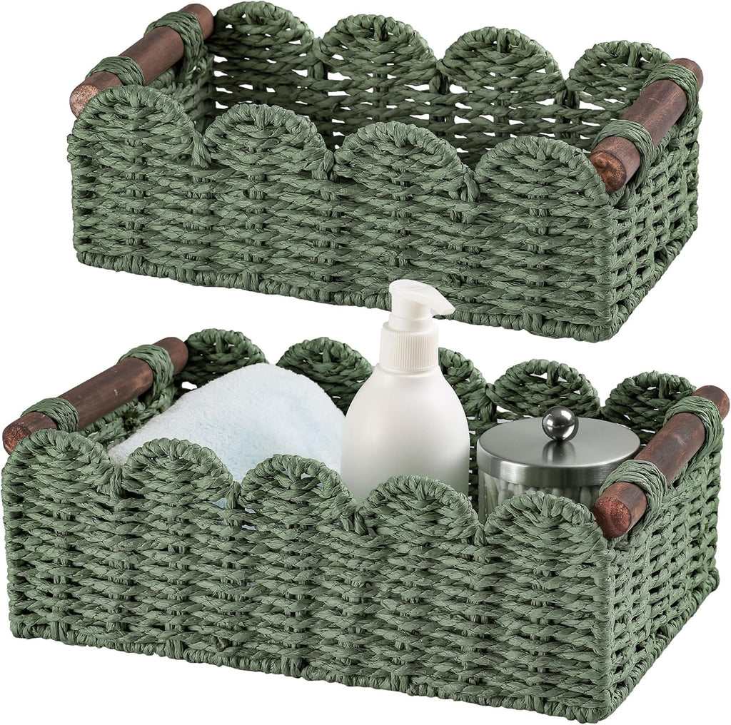 Storage Basket Wicker Baskets for Organizing Toilet Paper Storage Basket for Toilet Tank Top,Green