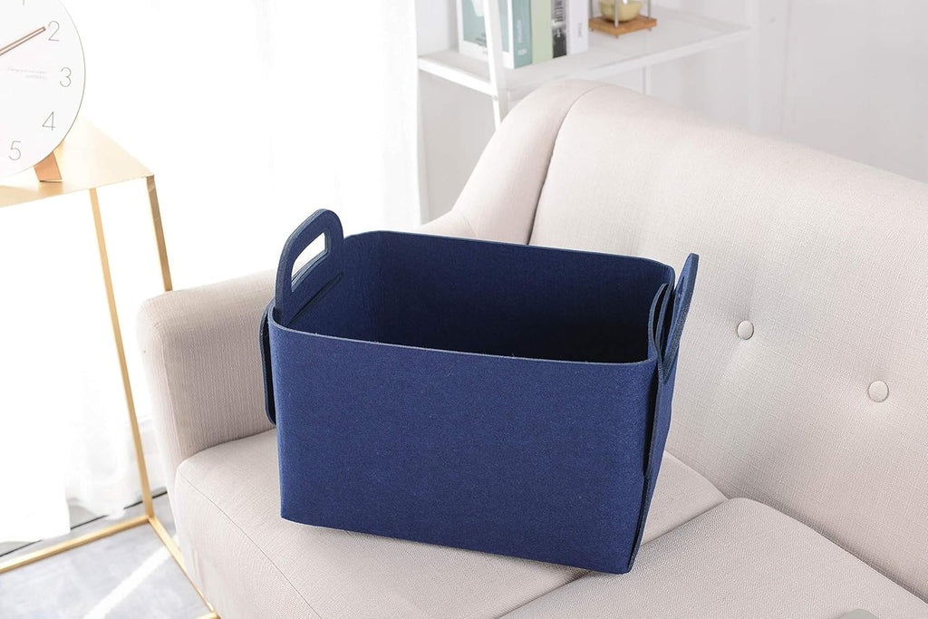 Minoisome Storage Basket Felt Storage Bin Collapsible& Convenient Box Organizer with Carry Handles for Office Bedroom Closet Babies Nursery Toys Laundry (Navy Blue, 15.7inch（L）×11inch（W）×10inch（H）)