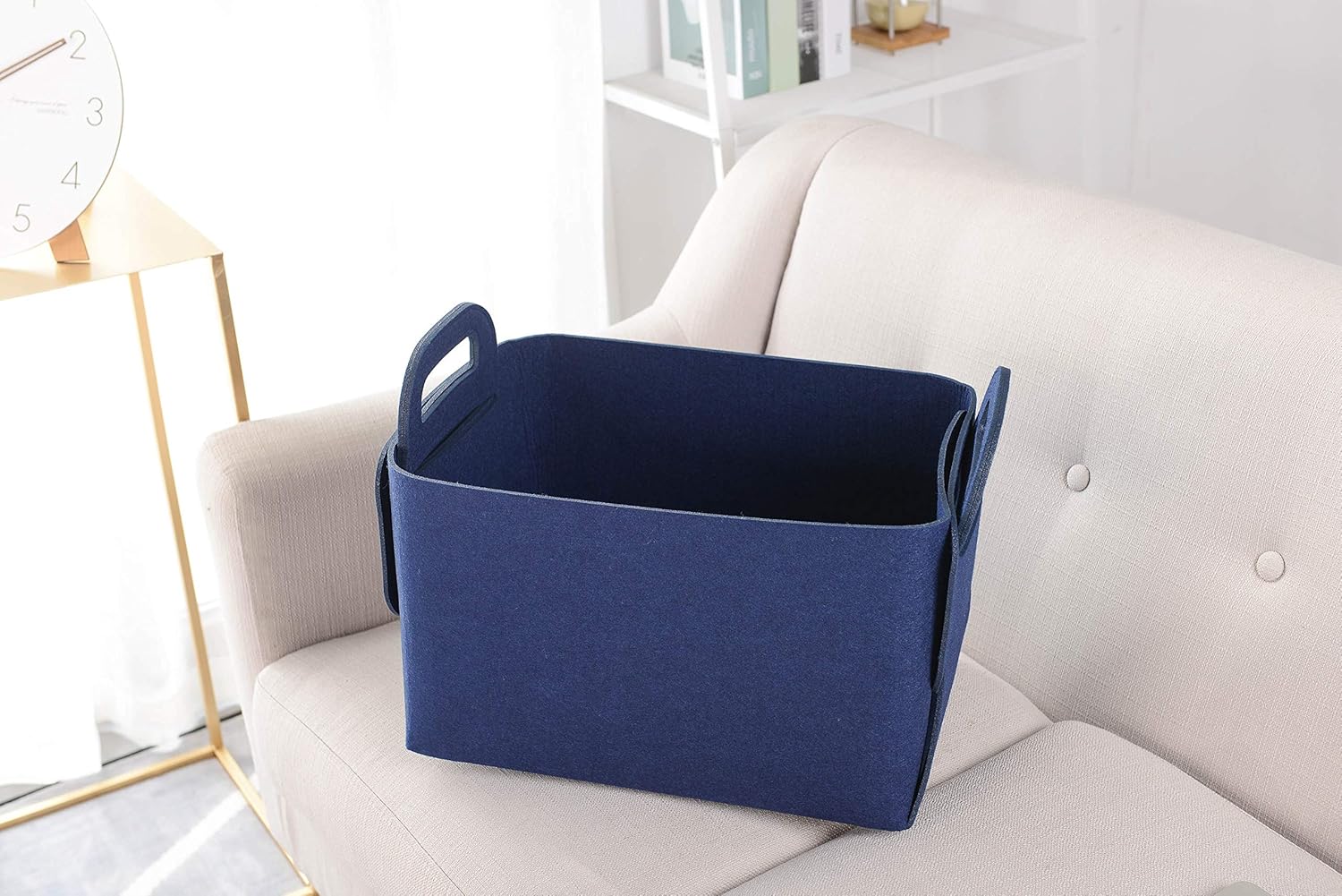 Minoisome Storage Basket Felt Storage Bin Collapsible& Convenient Box Organizer with Carry Handles for Office Bedroom Closet Babies Nursery Toys Laundry (Navy Blue, 15.7inch（L）×11inch（W）×10inch（H）)