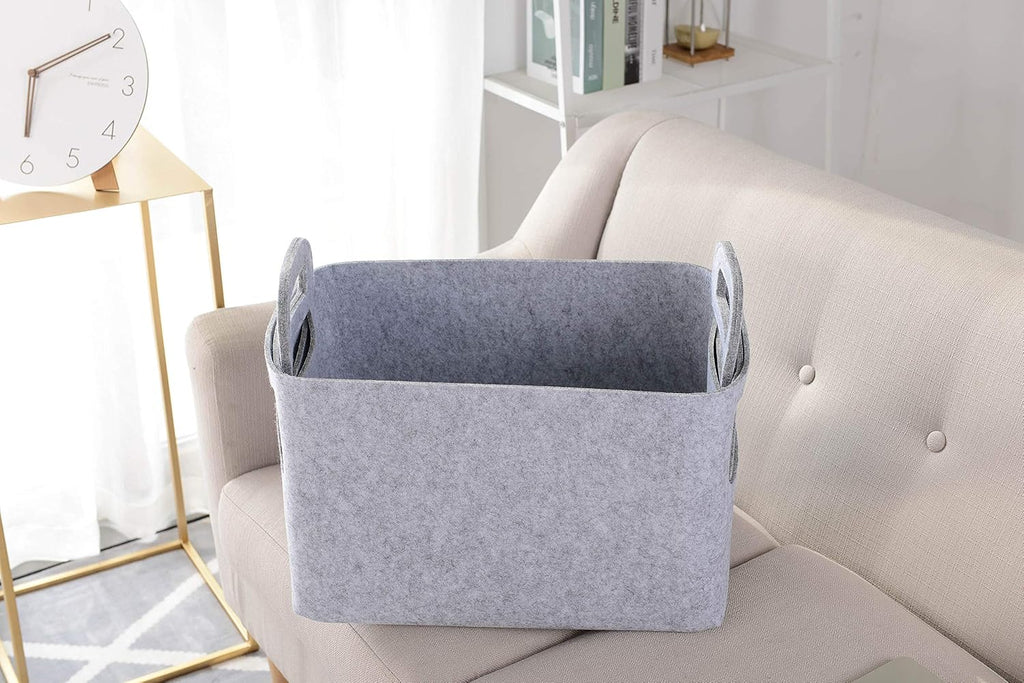 Storage Basket Felt Storage Bin Collapsible& Convenient Box Organizer with Carry Handles for Office Bedroom Closet Babies Nursery Toys Laundry (Light grey, 19.9inch（L）×13.6inch（W）×12.6inch（H）)