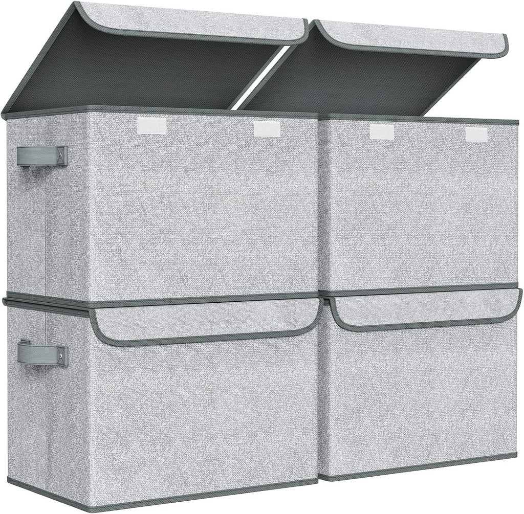 Univivi Storage Bins with Lids [4-Pack] Large Collapsible Stackable Fabric Storage Boxes with Lids, Decorative Closet Organizers and Storage for Clothes, Office, Bedroom (Gray, 17“ x 12” x 12")