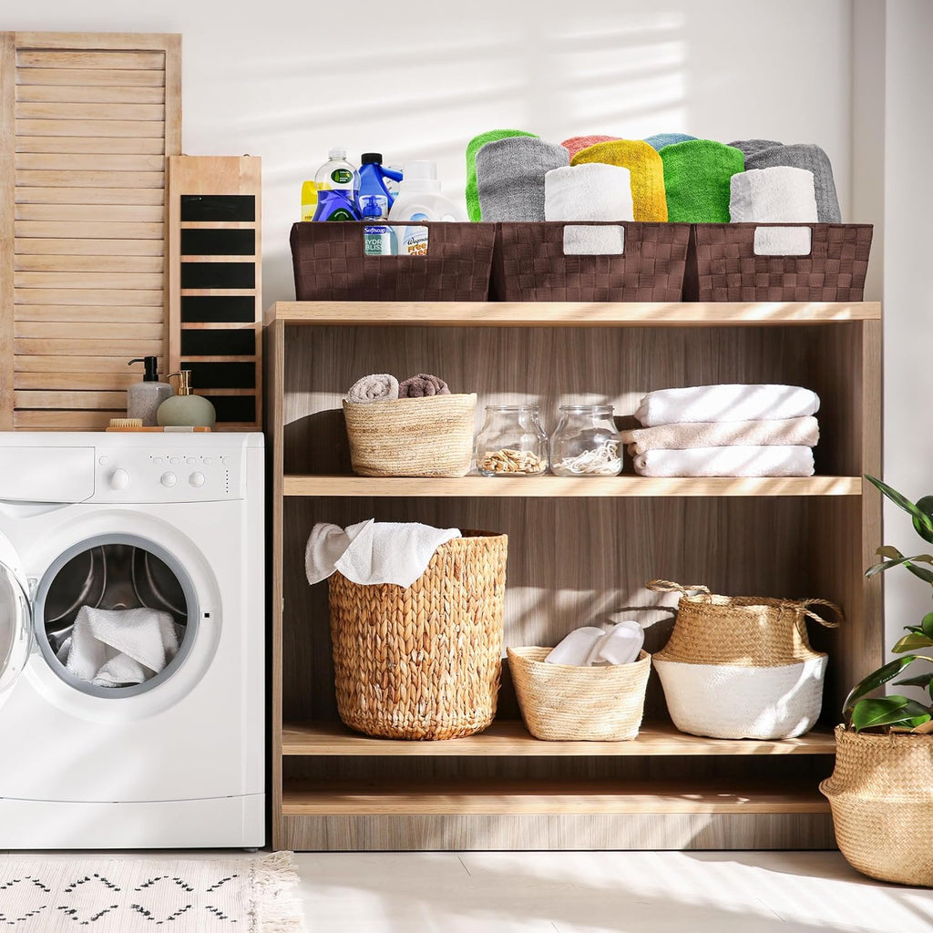 Sorbus Set of 3 Large Woven Storage Baskets – Mesh Hand-Woven Baskets for Organizing, Fabric Storage Bins for Linen Closet Organizer, Storage Baskets for Shelves and Home Organization (Chocolate)