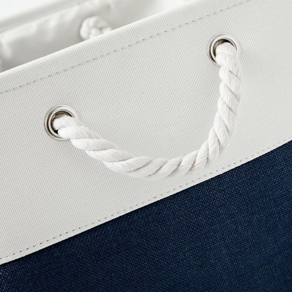 Fabric Storage Cubes, 11 inch cube storage bin with Handles, 11x11cube storage organizer bins, Collapsible Storage Bins for Shelves and Home, Cubby Storage Bins (white-navy, 10.5x10.5x11in)