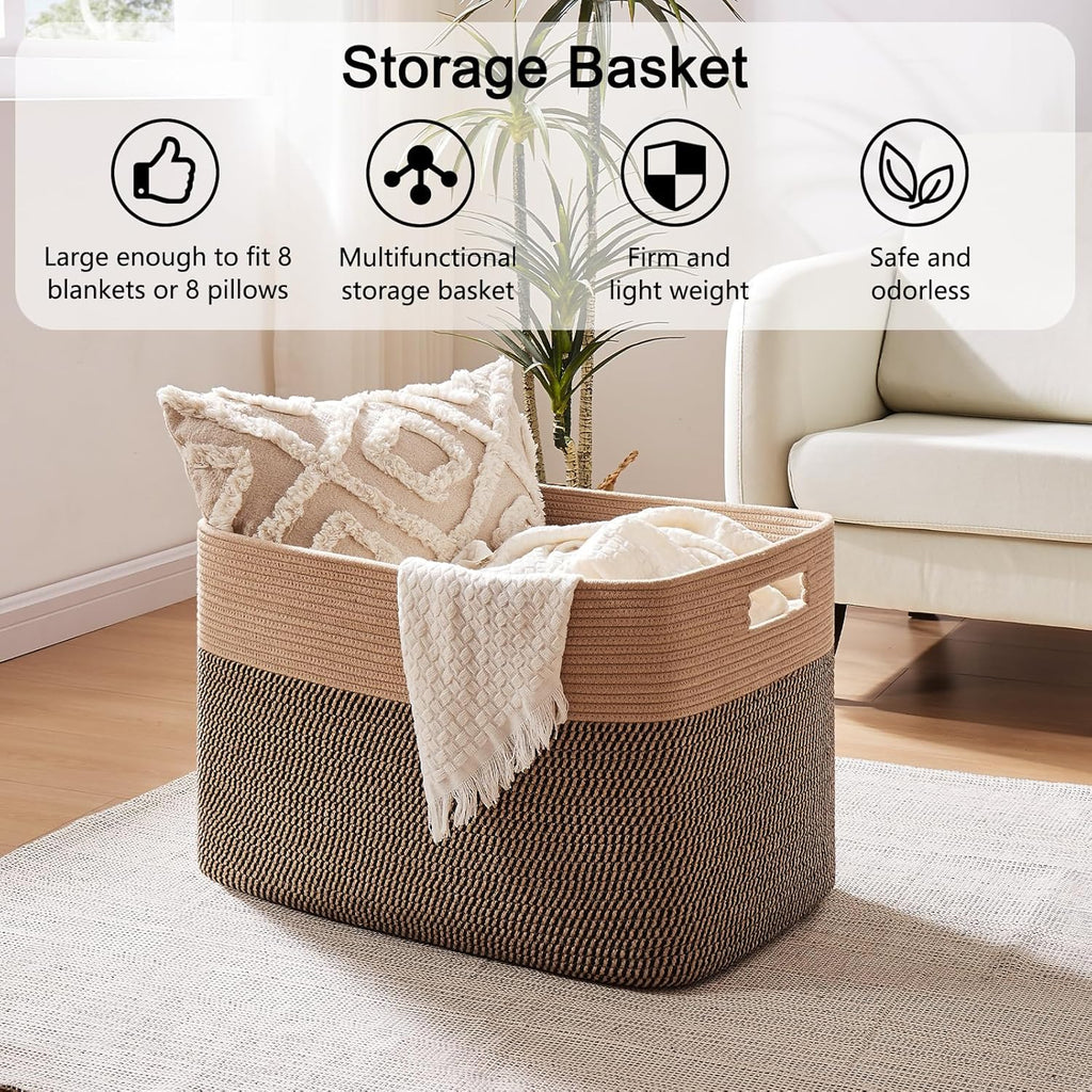 OIAHOMY 108L Extra Large Blanket Basket, 25”x16”x16” Laundry Basket, Blanket Storage for Living Room, Dog Toy Storage with Handle - Yellow & Black