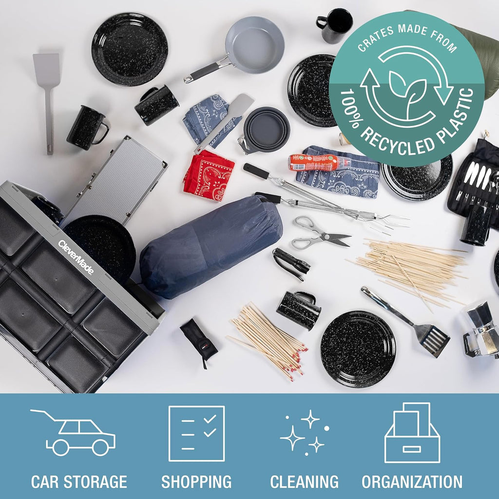 CleverMade Collapsible Storage Bins - Obsidian 3 Pack 62L - Stackable Containers Heavy Duty Capacity Folding Crates - Space-Saving for Home