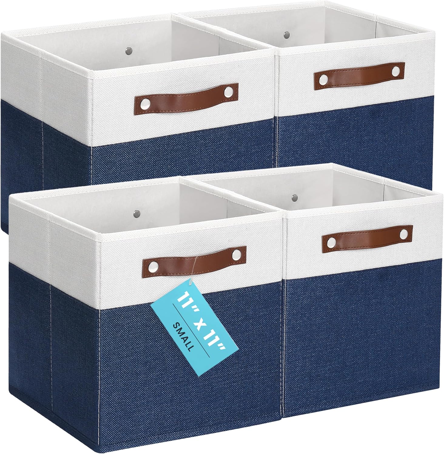 OrganiHaus 11" x 11" x 11" Fabric Cubes Storage Bins Set of 4, Foldable Collapsible Canvas Storage Bins for Organizer, Toy Organizer for Kallax, 11 Inch Linen Cube Shelf Baskets - Navy Blue
