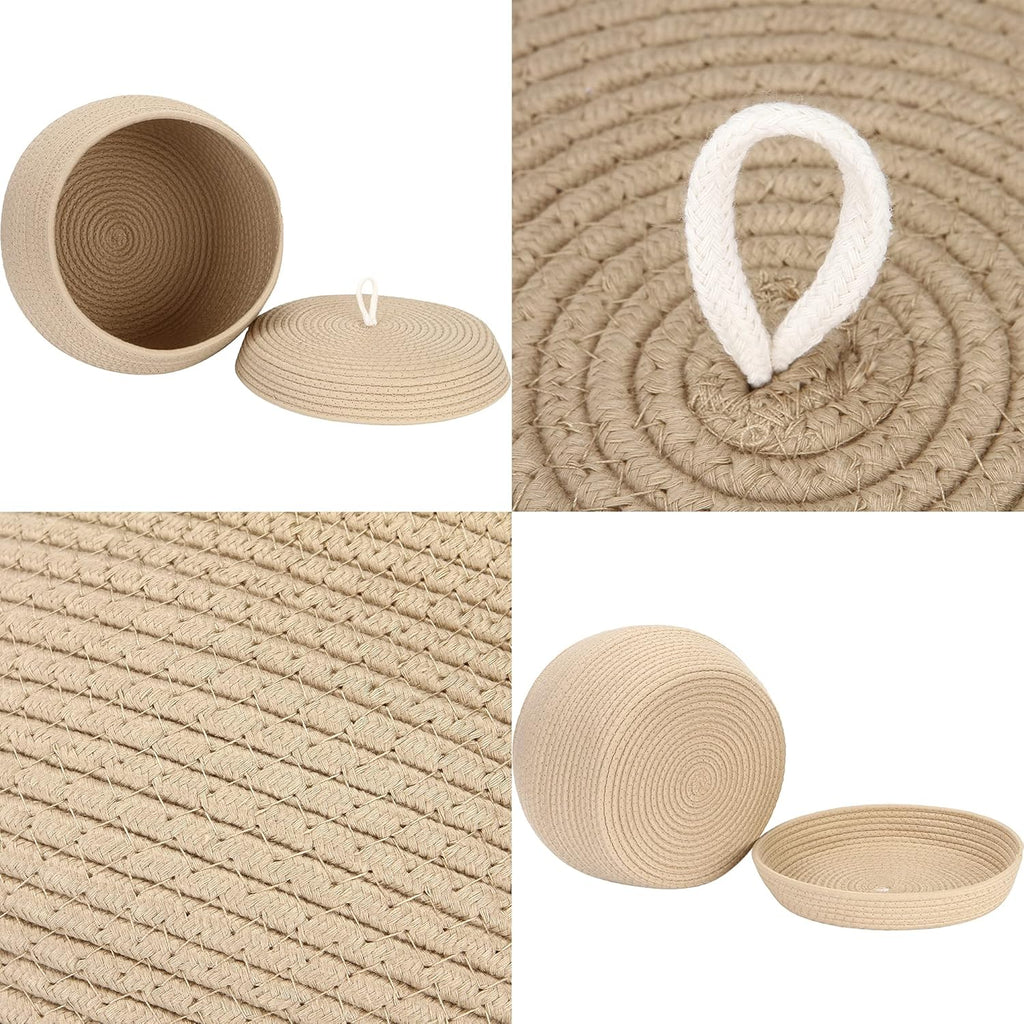 Sea Team Round Cotton Rope Storage Basket with Lid, Decorative Woven Storage Bin, Pot, Caddy, Organizer, Container for Snacks, Towels, Plants, 13 x 9 Inches (Large Size, Khaki)