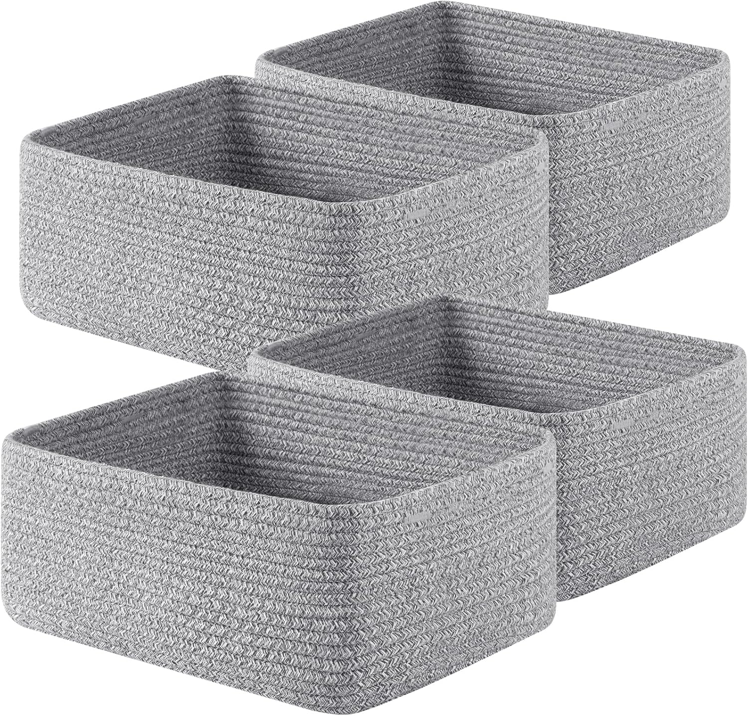 OIAHOMY 4 Pack 14.17*11.02*6.3IN Storage Baskets for Organizing Shelves, Woven Rope Baskets for Organizing Books, Clothes, Decorative Basket for Living Room, Nursery, Bedroom, Gift Basket, Grey