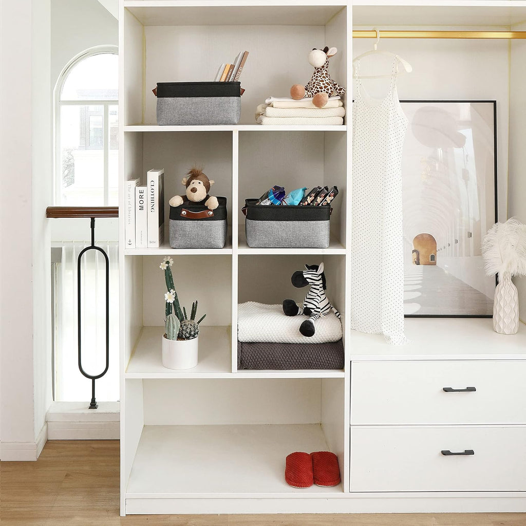 OrganiHaus Small Fabric Storage Baskets for Shelves 3 Pack, 12x08in Closet Storage Bins for Shelves, Canvas Baskets for Organizing, Linen Closet Organizers, Cloth Basket, Gray/Black